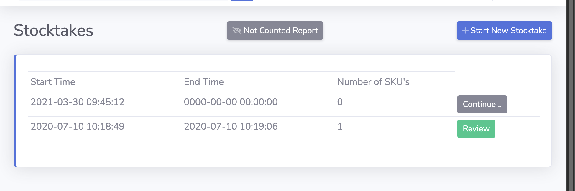 BSimple stocktake page for recording physical inventory counts